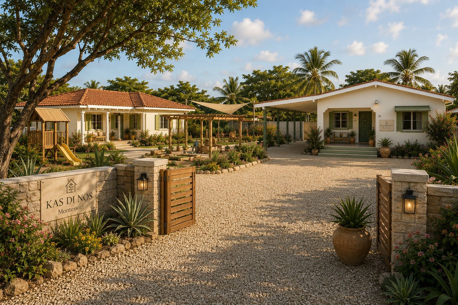 La entrada y el jardín de Kas di Nos en Bonaire